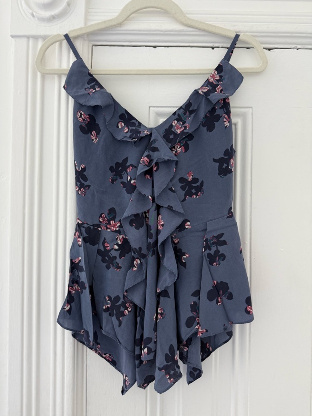 Rebecca Taylor Blue Floral silk Ruffle Tank
